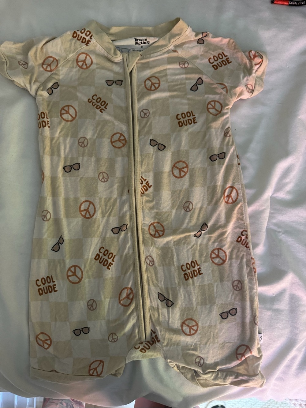 Dream Bright Cream "Cool Dude" Kids Pajama Romper - Short Sleeve